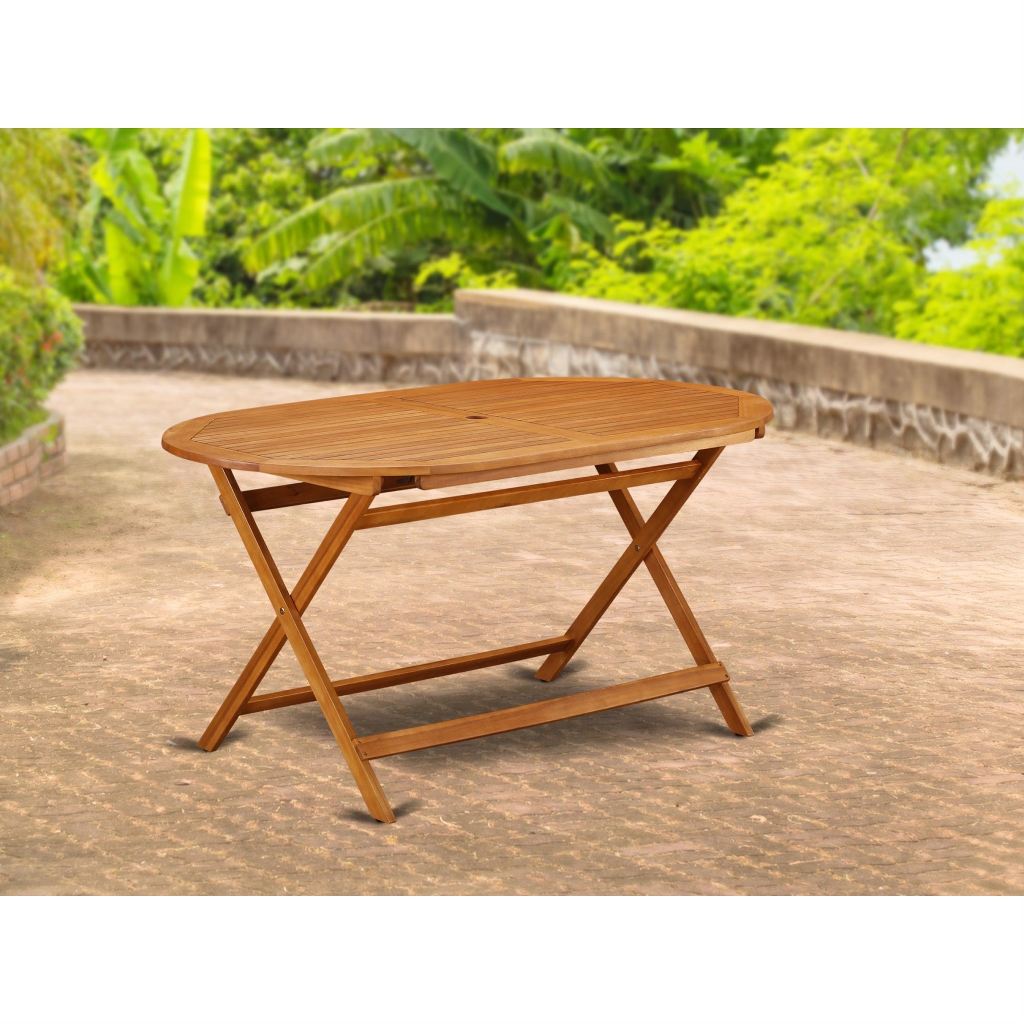East West Furniture BDITFNA Oval Foldable Patio Acacia solid wood Dining Table - Natural Oil Finish