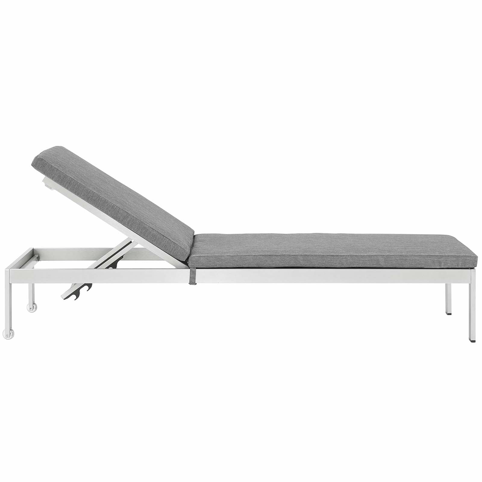 LexMod Shore Chaise with Cushions Outdoor Patio Aluminum Set of 4 in Silver Gray