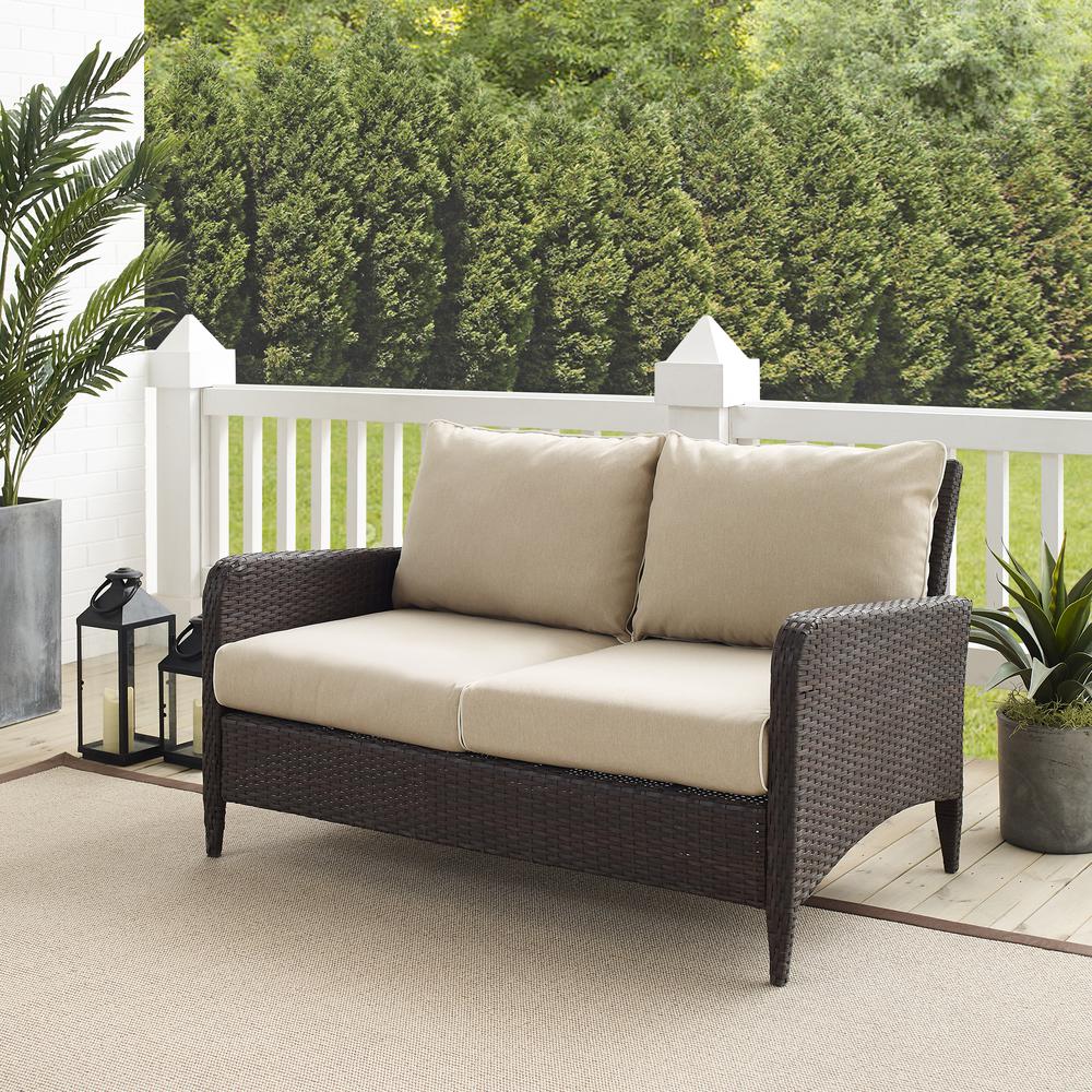 Crosley Furniture Kiawah Outdoor Wicker Loveseat Sand/Brown