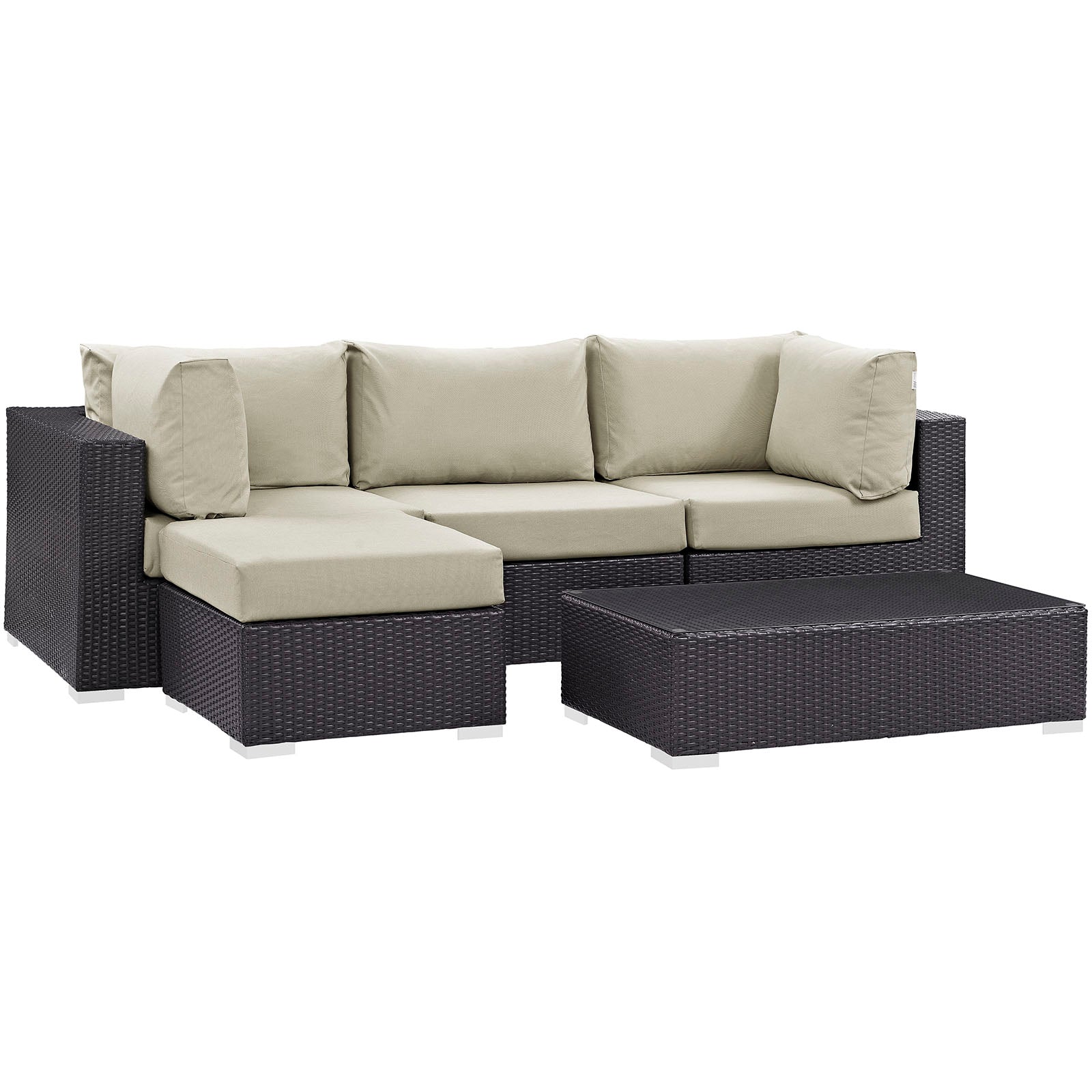 Modway Convene 5 Piece Outdoor Patio Sectional Set - Espresso Beige