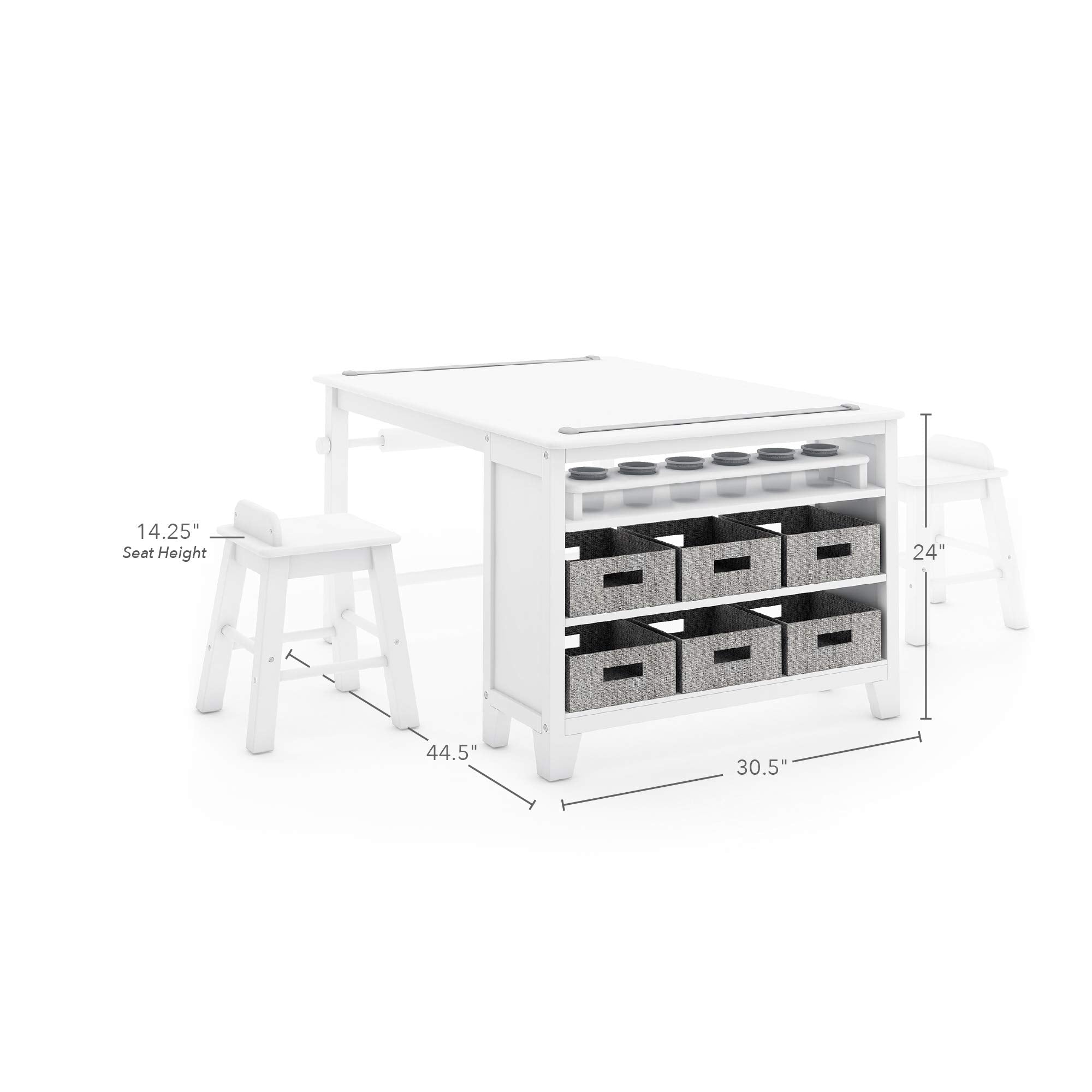 MARTHA STEWART Living and Learning Kids Art Table and Stool Set - creamy White: Wooden Drawing and Painting Desk with Paper Roll