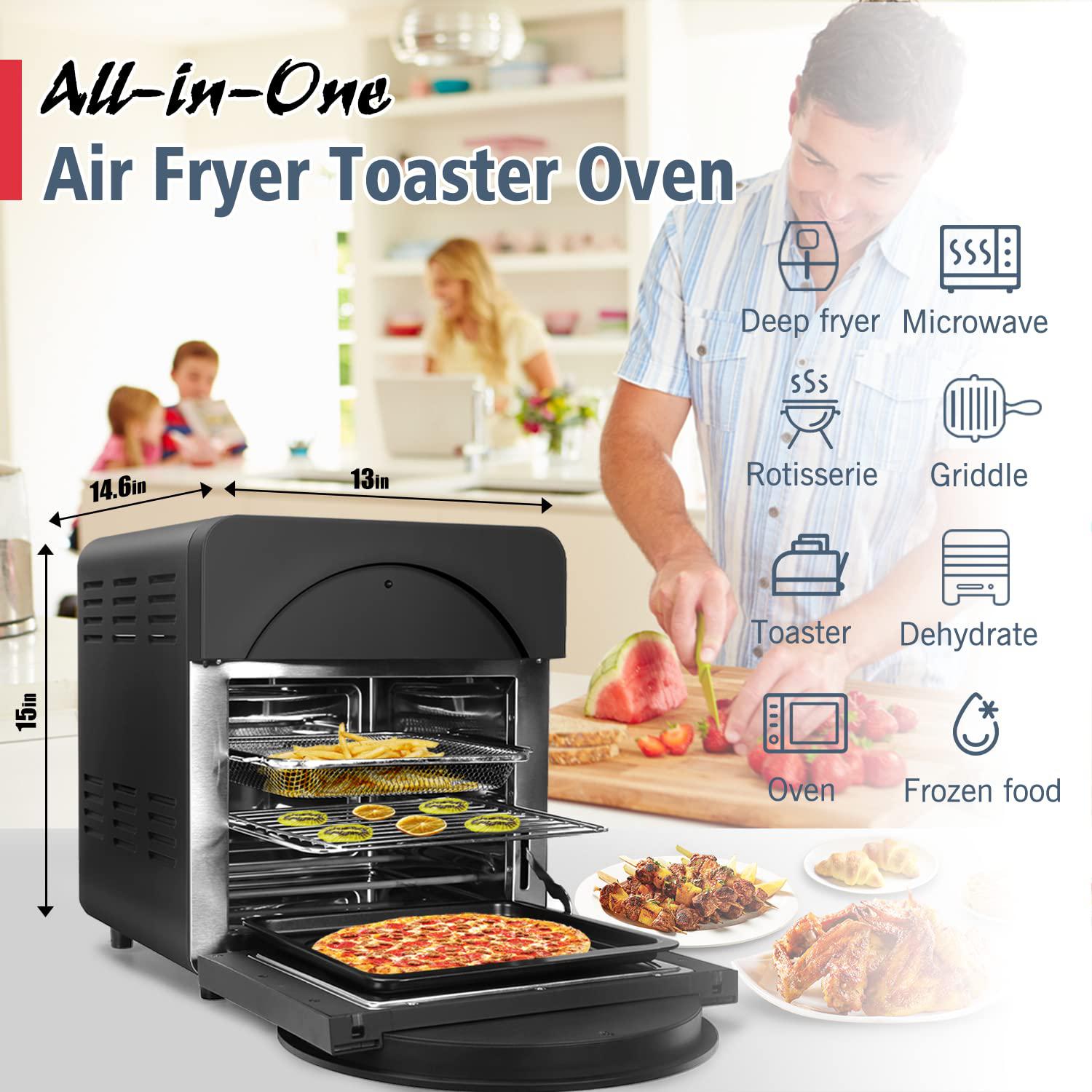cusimax air fryer toaster oven, 15.5 quart air fryer combo, 16-in-1 air fryer toaster oven, large convection roaster with rot
