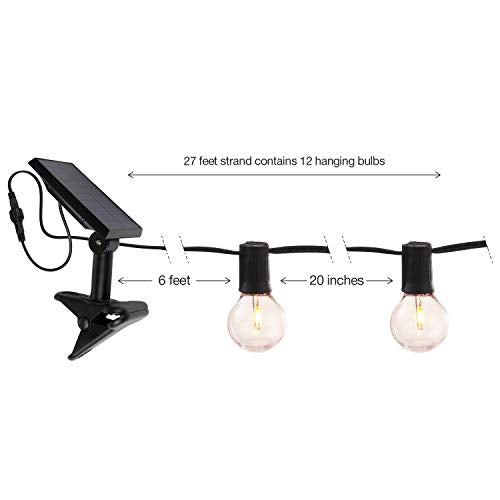 Brightech Ambience Pro - Globe Solar LED Outdoor String Lights – Waterproof, 1W Retro Edison Filament Bulbs - 27 Ft Patio Lights