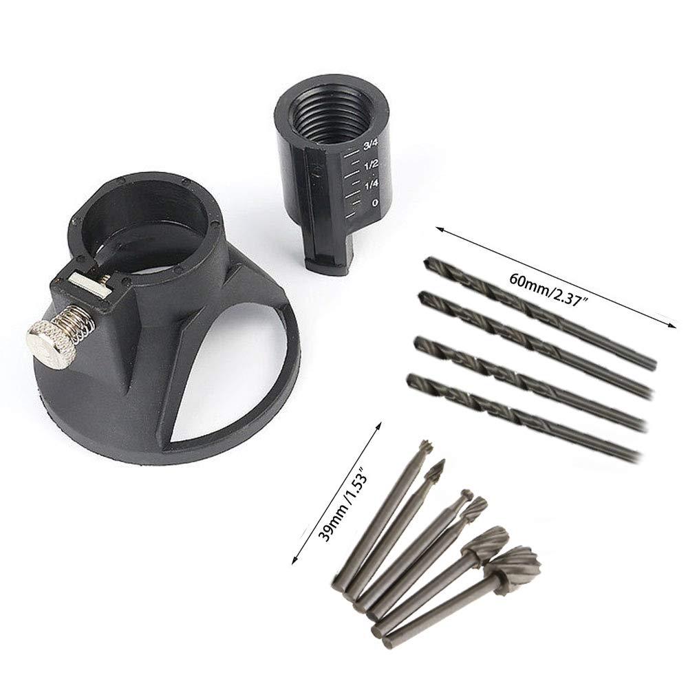 Auto-plaza rotary multi tool cutting guide attachment kit with 6pcs 1/8(3mm) shank hss routing router bits and 4pcs twist drill bit for
