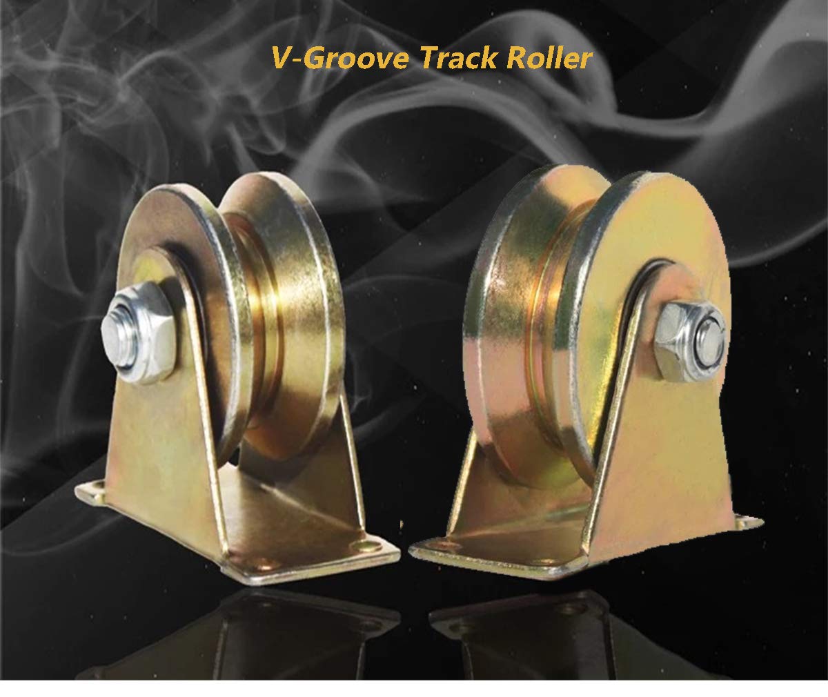 VUYBVY 2pcs V Groove Wheel Sliding Gate Track Roller W Bracket Heavy Duty Barn Door Casters Steel Slide Gate Hardware for Gate Frame In