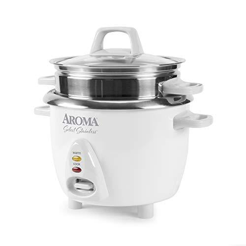 aroma housewares 14-cup (cooked) / 3qt. select stainless pot-style rice cooker, &a; food steamer, one-touch operation, automati