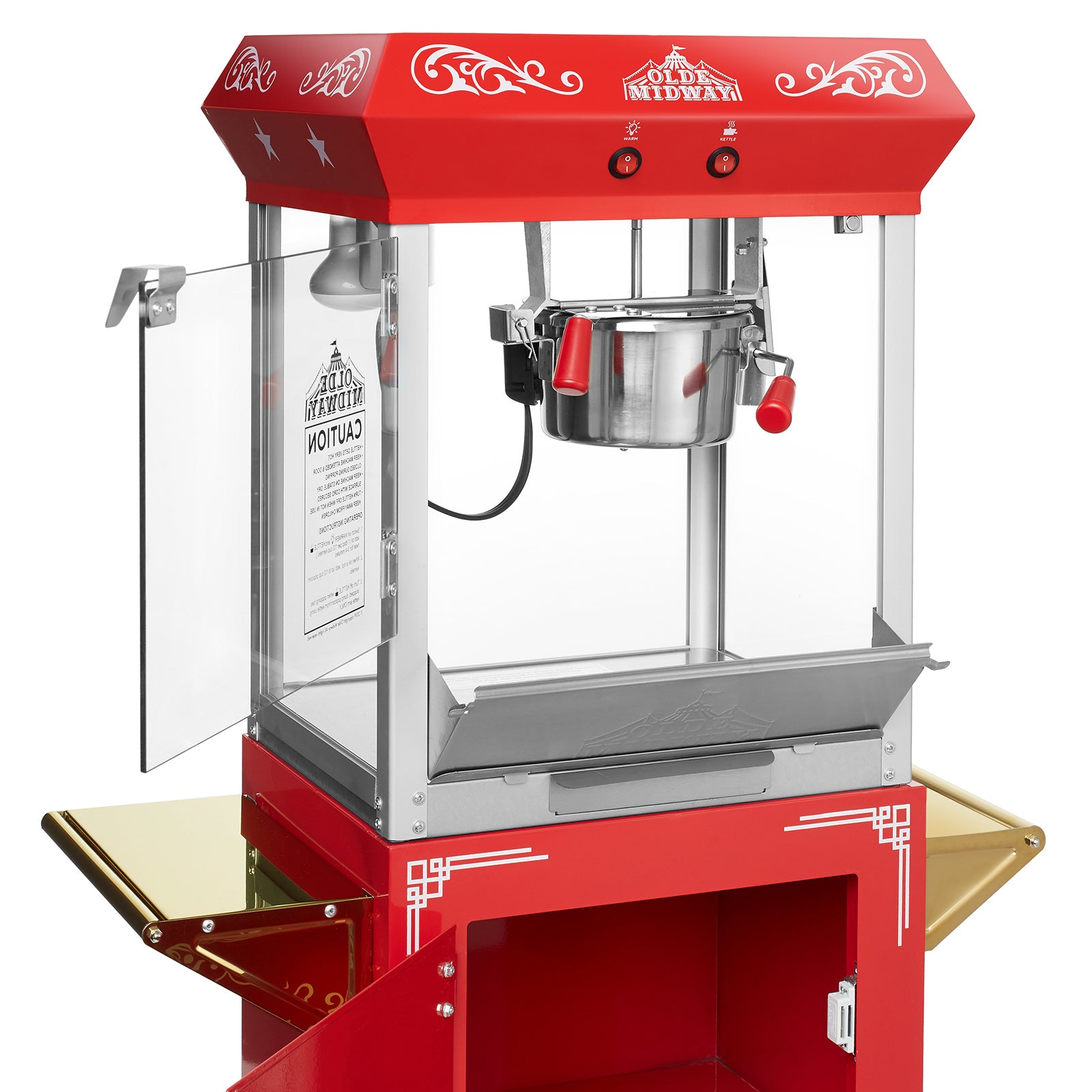 Olde Midway Vintage Style Popcorn Machine Maker Popper with Cart and 4-Ounce Kettle - Red