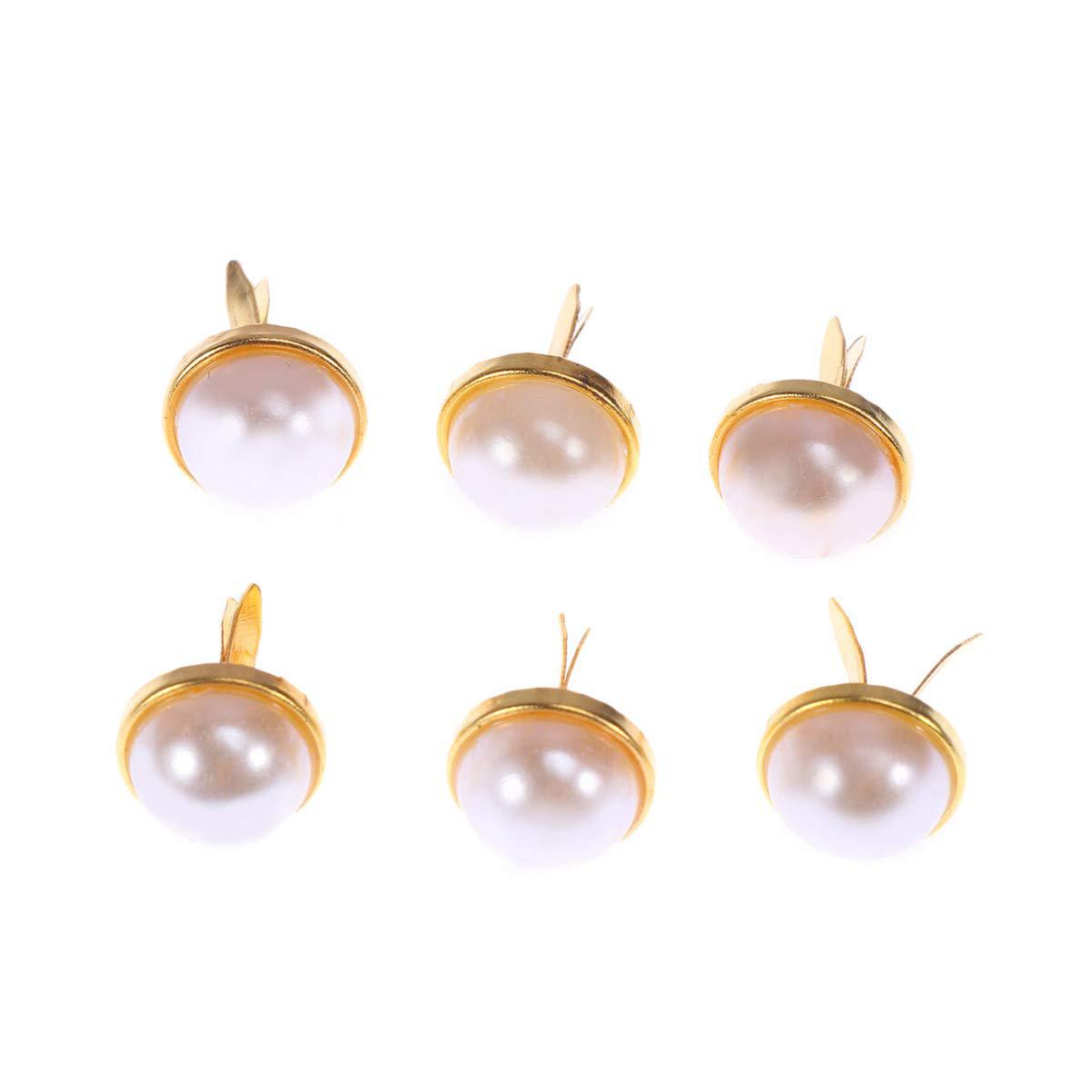 exceart 100pcs mini brads metal pearl brad paper fastener for scrapbooking diy craft clothing decoration gold 12mm