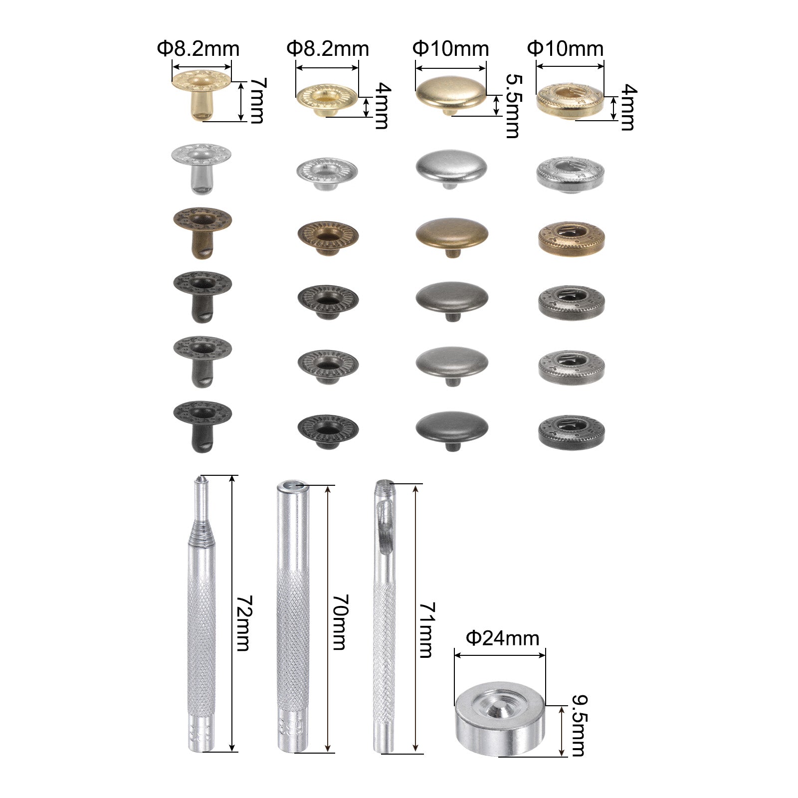 Unique Bargains 180 Sets Snap Fasteners Kit 6 Colors with 4 Setter Tools &a; Box for Clothing