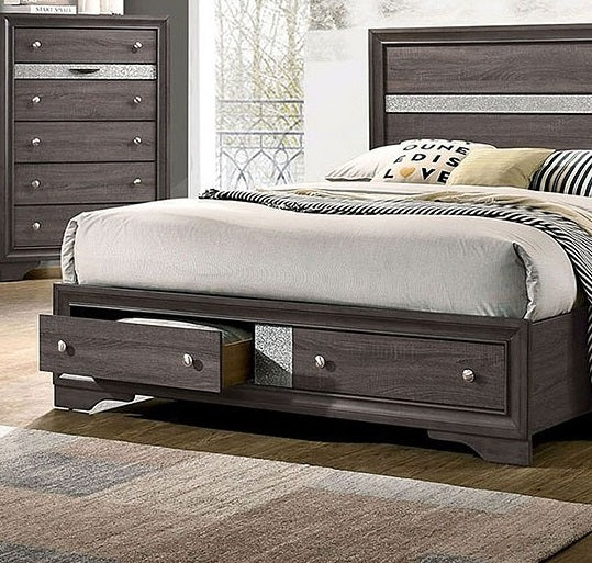 Esofastore Gray Classic King Size Bed Panel HB Dresser Nightstand w Jewelry Tray Mirror 4pc Set Solid Wood Bedroom Furniture