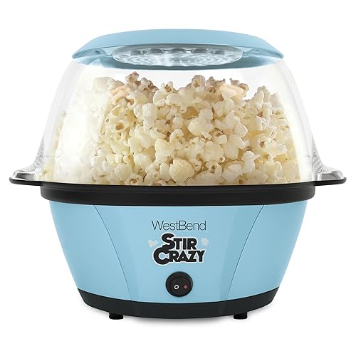 West Bend Pc8270BL13 Stir crazy Hot Oil Popcorn Popper, Popcorn Maker Machine with Large Serving Bowl Lid and Stirring Rod, 6 Qt
