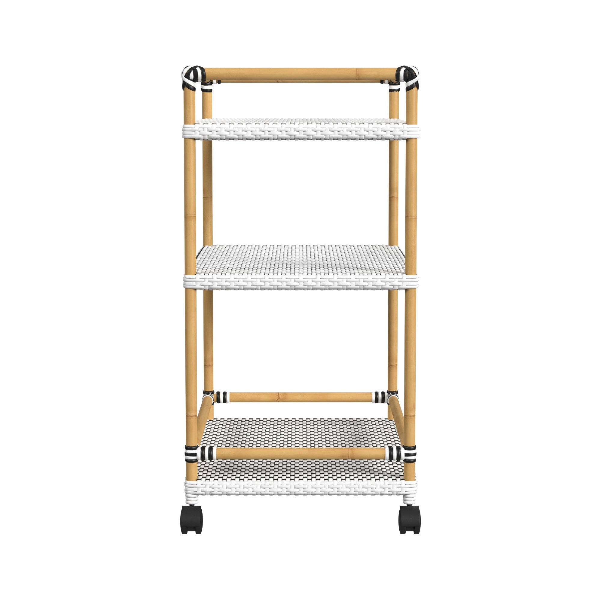 Butler Specialty Company Tobias Outdoor  3- Tier Rattan and Metal Bar Cart, Black and White