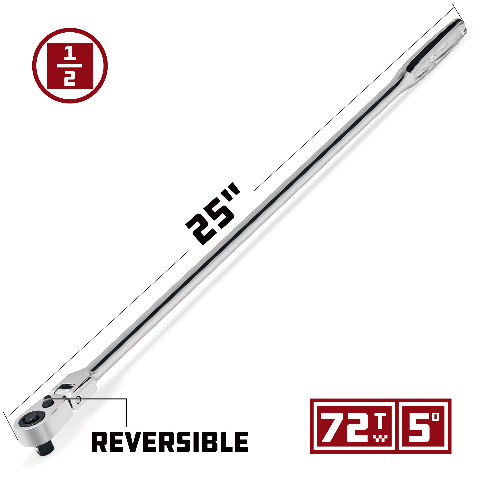 Powerbuilt 1/2 Inch Drive 72 Tooth Pro Tech 25 Inch Long Reach Flex Head Ratchet with Contour Handle - 649956