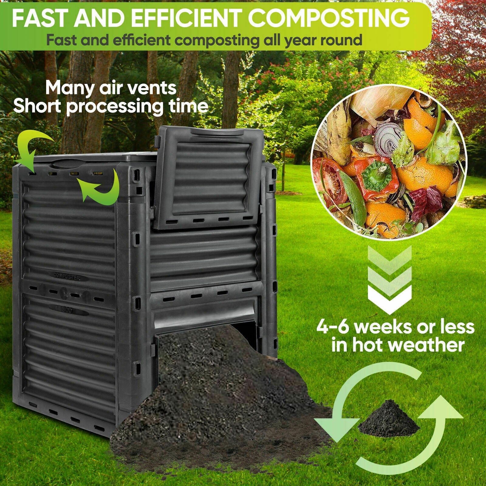 Great Choice Products Large Capacity 80 Gallon Garden Compost Bin Composter Fertilizer Soil Container