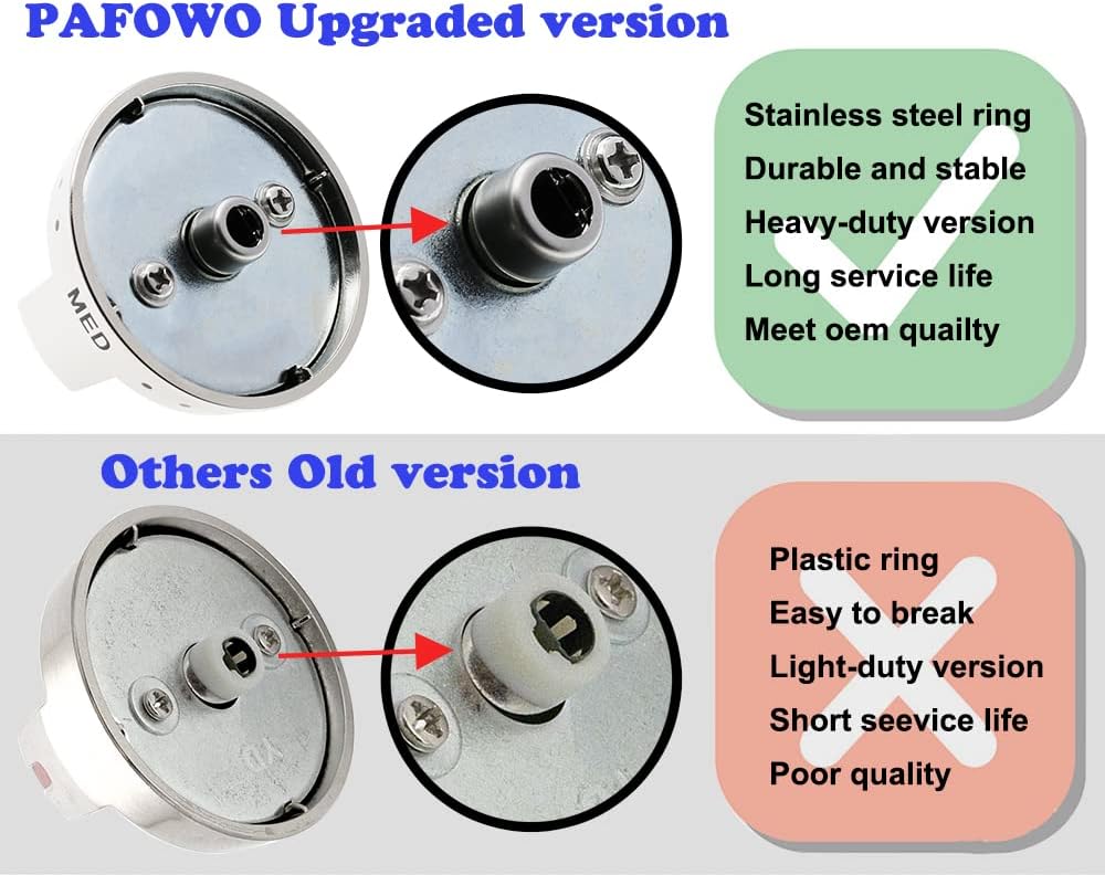 PAFOWO [Upgraded] DG64-00473A Stove Knobs Compatible with Samsung Gas Range/ Oven/ Stove, Sturdy Stainless Steel Reinforcement Ring, T