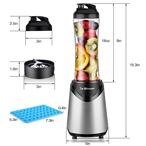 La Reveuse Smoothies Blender Personal Size 300 Watts with 18 oz BPA Free Portable Travel Sports Bottle (Silver)