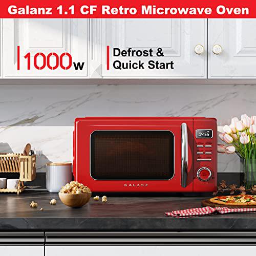 galanz glcmkz11rdr10 retro countertop microwave oven with auto cook &a; reheat, defrost, quick start functions, easy clean with