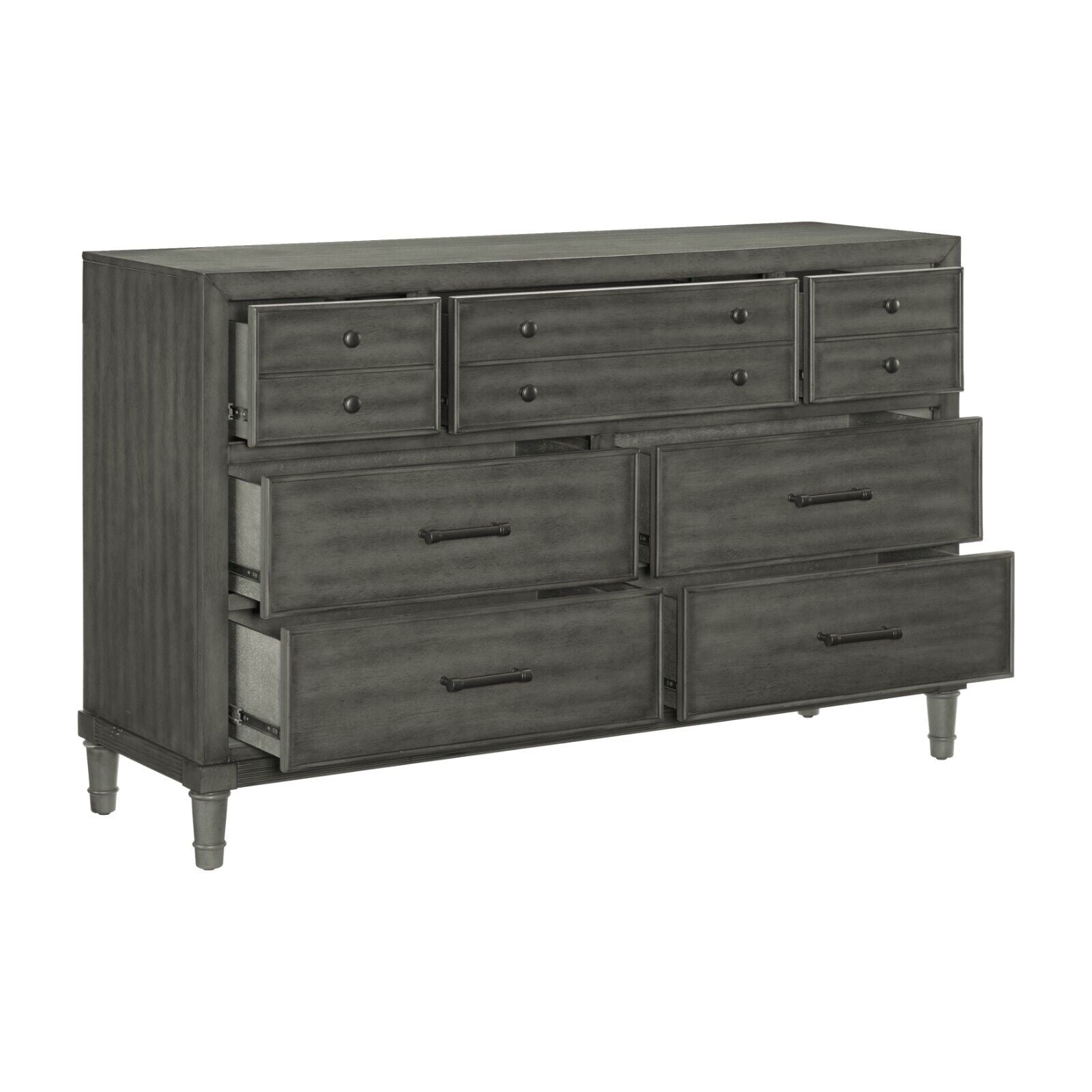Esofastore Gray Bedroom 5pc Set Cal-King Platform Storage Bed LED Drawers 2 Nightstands Dresser Mirror Set Drawers Bookshelf