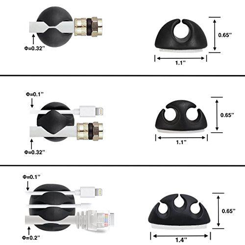 OHill cable clips, ohill 24 pack black adhesive cord holders, ideal cords management for organizing cable wires-home, office, car,