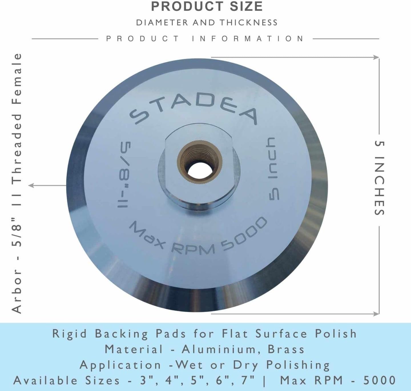 Shop N Save Diamond Tools Stadea ABP103Q 5 Inch Hook and Loop Backing Pad With Rigid Aluminium Backing, 5/8