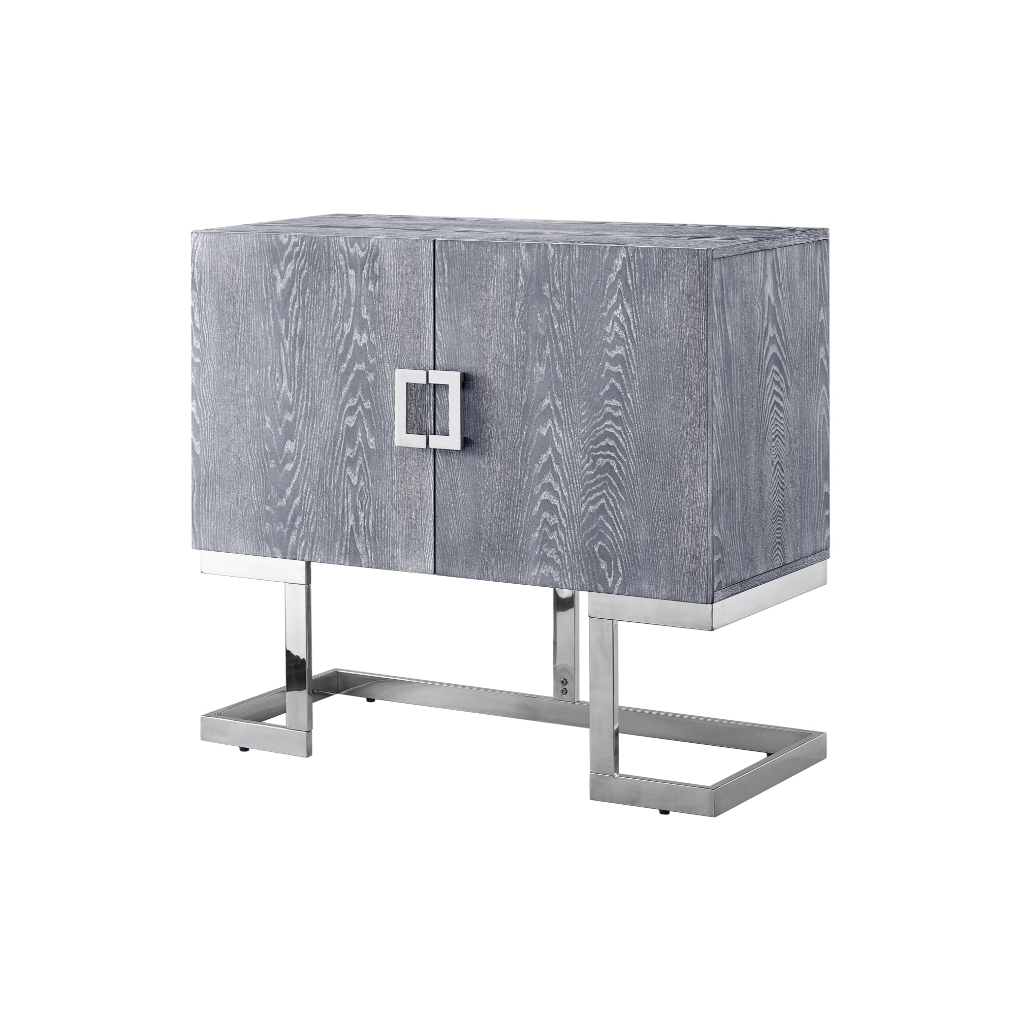 Nicole Miller Olina Accent Cabinet 2 Doors 2 Adjustable Shelves 4 Compartments Veneer Finish Polished Stainless Steel Base