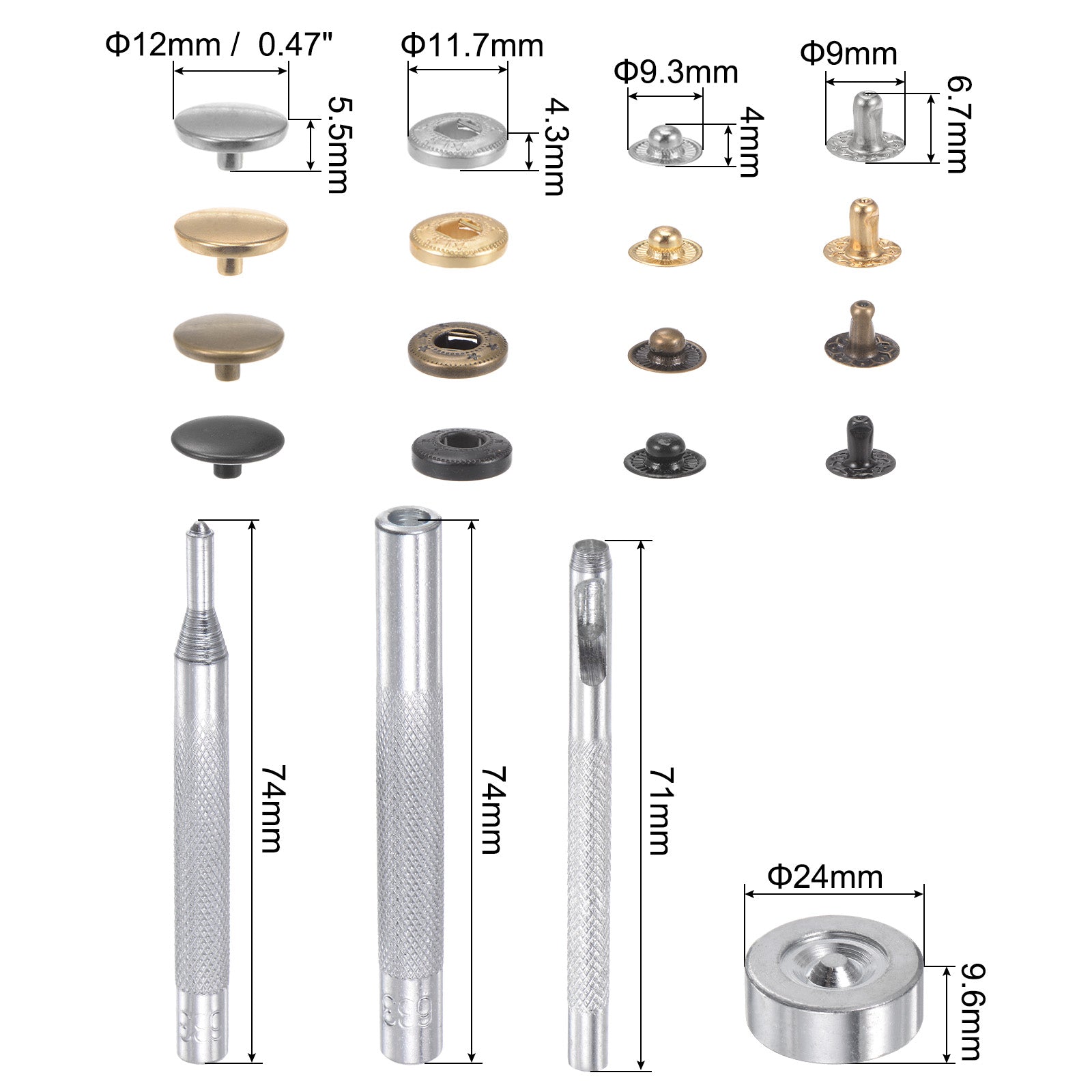 Unique Bargains 100 Sets Snap Fasteners Kit Copper with Setter Tools &a; Storage Box for Clothing