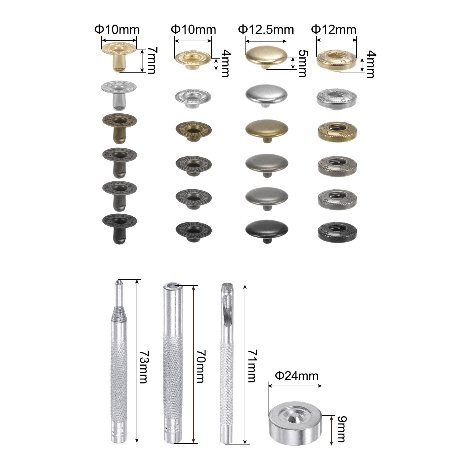 Unique Bargains 2 Boxes 60 Sets/Box Snap Fasteners Kit 12.5mm with 4 Setter Tools