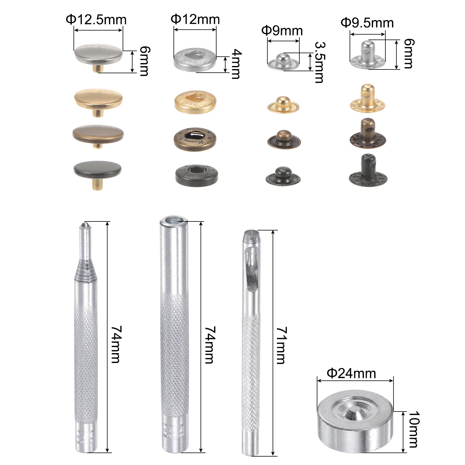 Unique Bargains 80 Sets Snap Fasteners Kit 4 Colors with 4 Setter Tools &a; Box for Clothing
