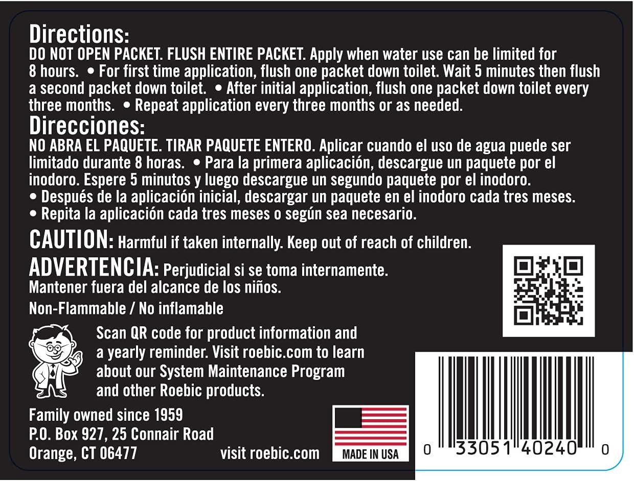 Roebic Laboratories, Inc. Roebic AOP Air-O-Paks for Aerated Septic Systems, Dissolves in Water to Degrade Grease, Proteins, Soaps and Chemicals, Contains
