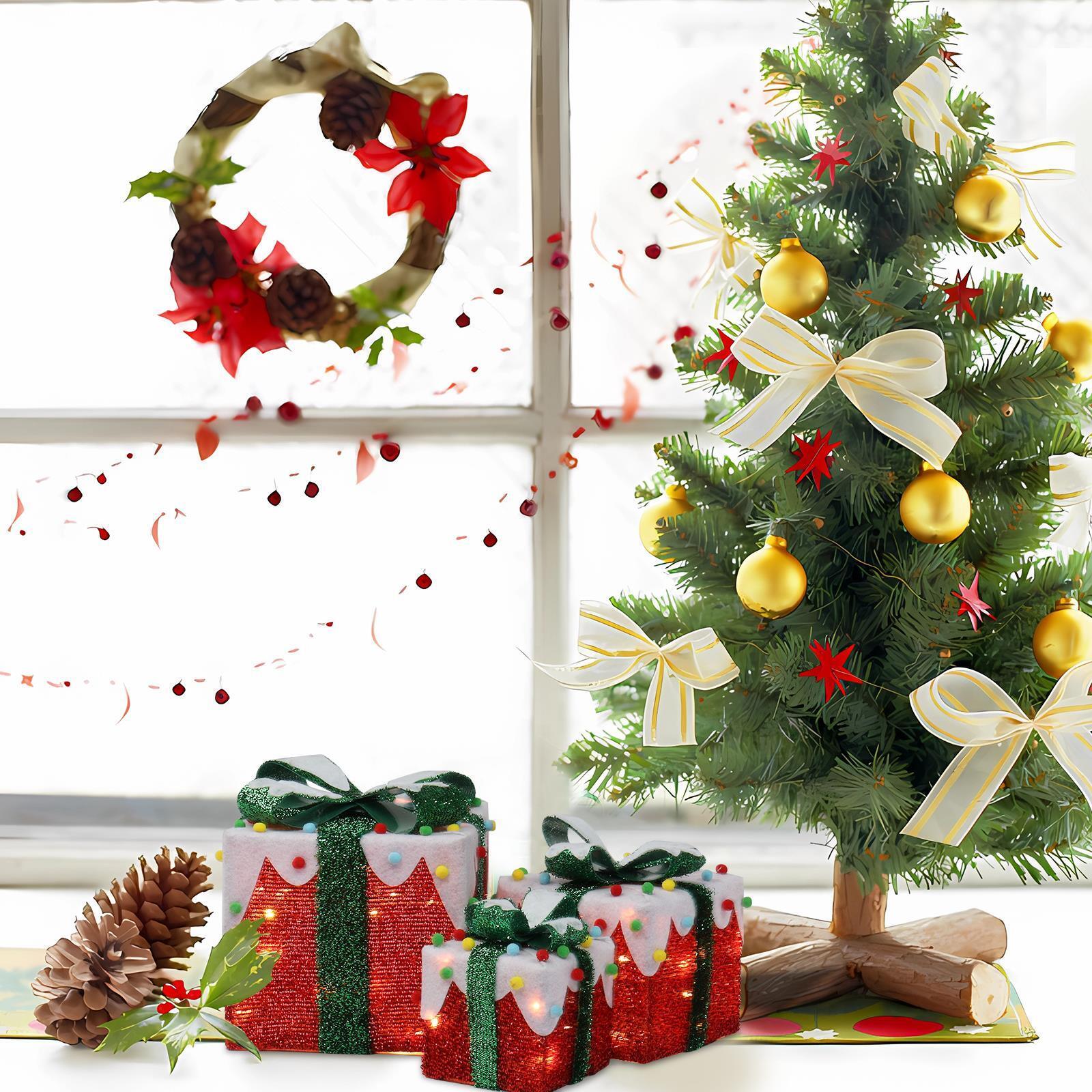 GCP Products 3Pcs Christmas Lighted Gift Boxes Decorations Holiday Party Home Yard Red