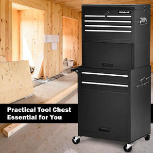 Gymax High Capacity 6-Drawer Rolling Tool Chest Storage Cabinet Toolbox Combo w/ Riser