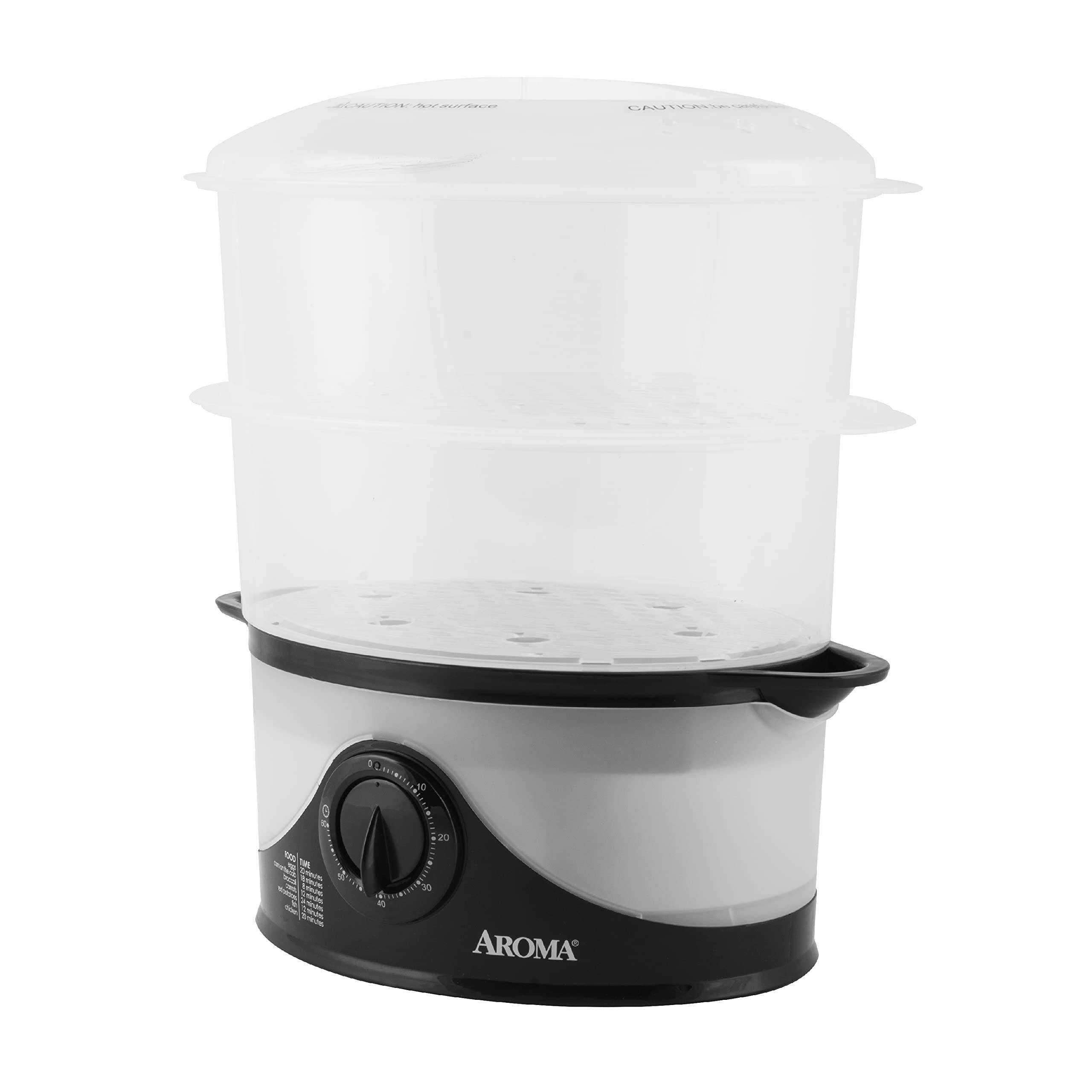 aroma housewares 6qt. 2-tier food steamer, dishwasher safe (afs-140b), black, 6 liter