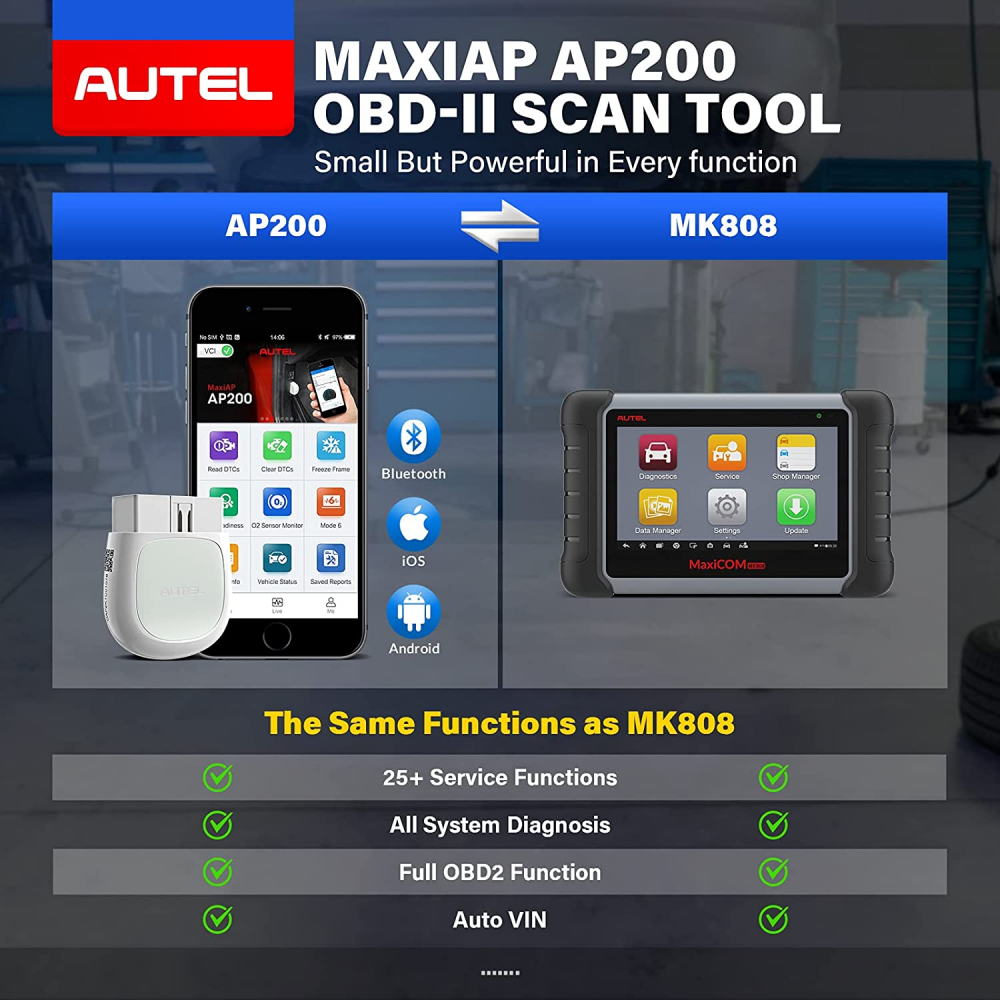 Autel AP200 Bluetooth  OBD2 Scanner Automotive Diagnostic Scan Tool with All System Diagnoses, 19 Special Functions, AutoVin