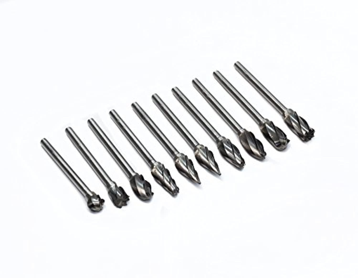 yufutol 1/8 inch carbide burr set - 10pcs aluma cut carbide rotary burrs for aluminum 3mm shank fits die grinder drill for wo