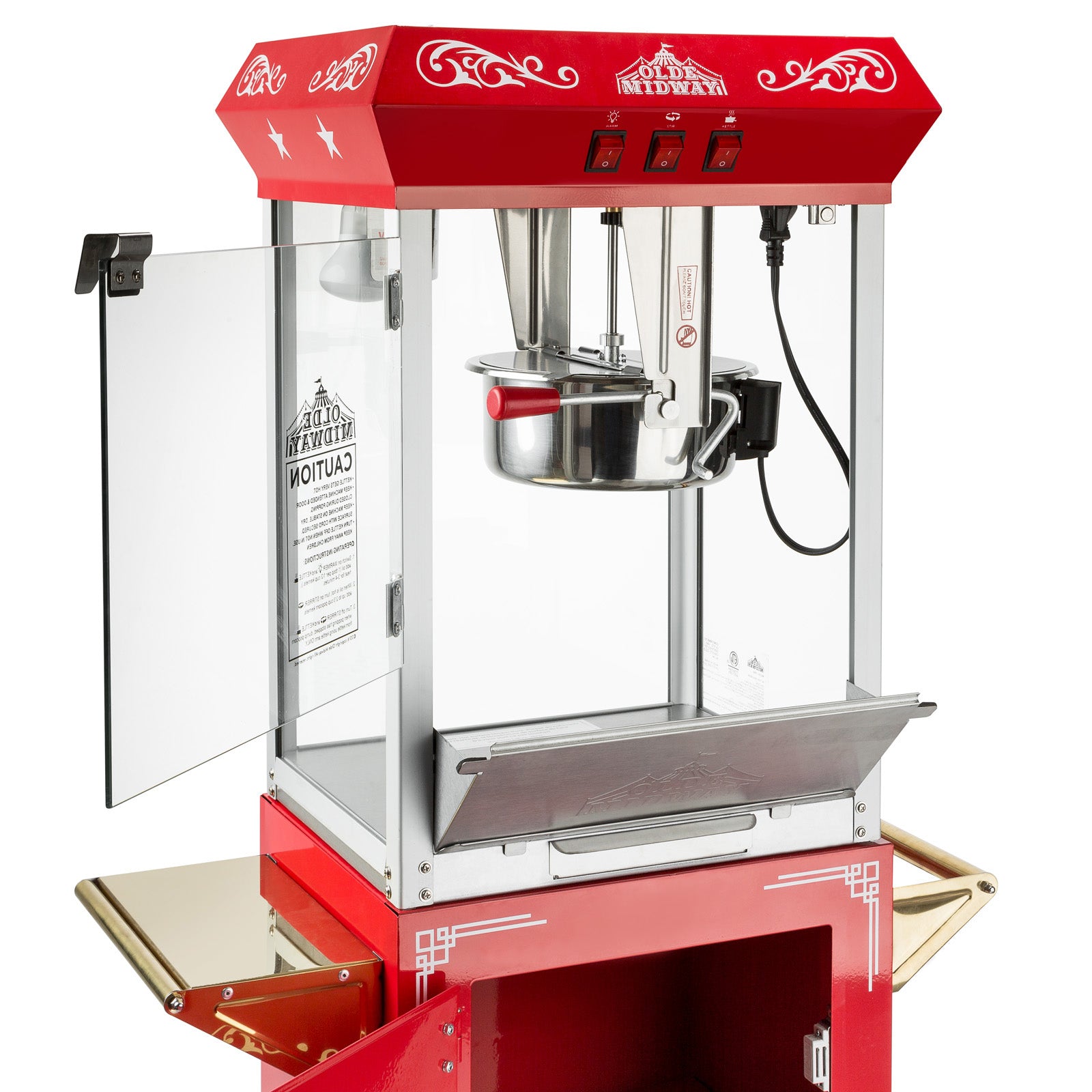 Olde Midway Vintage Style Popcorn Machine Maker Popper with Cart and 10-Ounce Kettle - Red