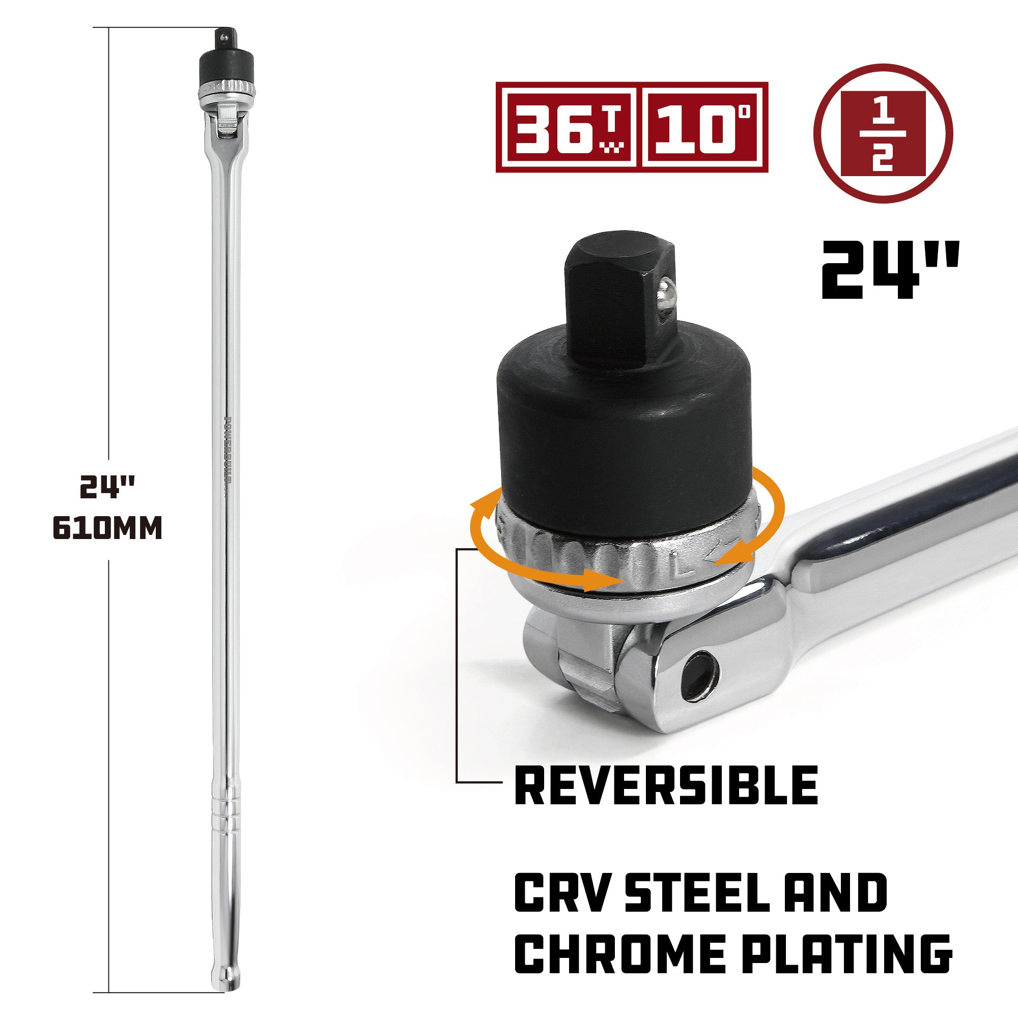 Powerbuilt 1/2 Inch Drive 24 Inch Ratcheting Flex Handle - 641700