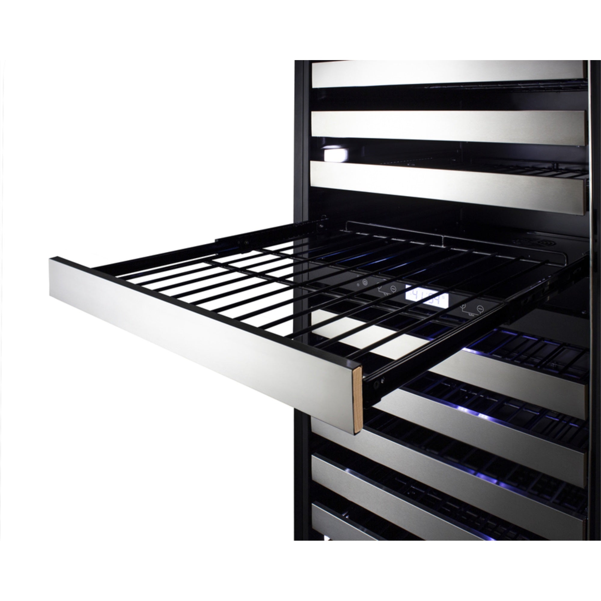 Summit Commercially approved dual zone wine cellar for built-in or freestanding use with seamless stainless steel door and full-exten