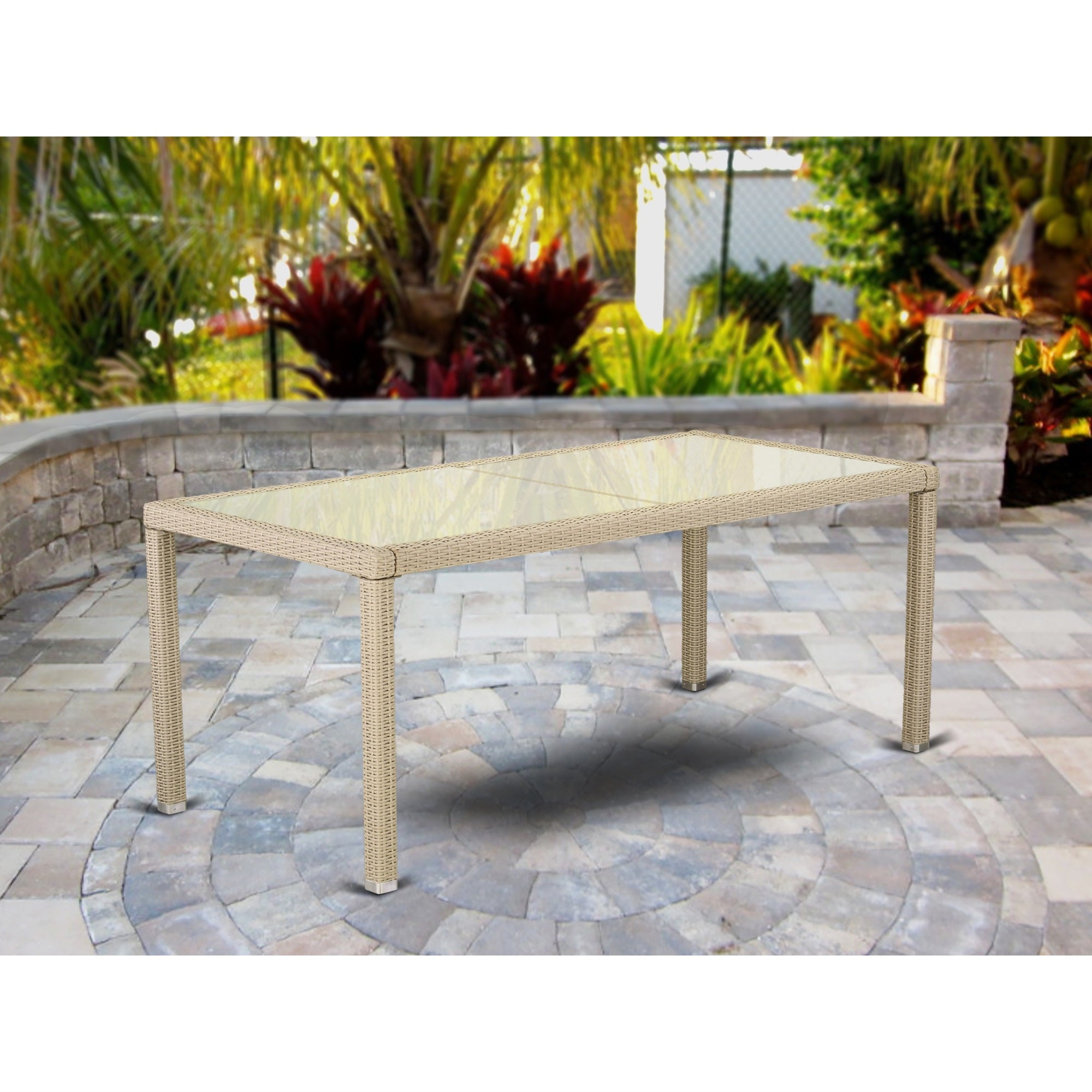 East West Furniture HLUTG53V Outdoor-Furniture Wicker Patio Table in Cream Finish