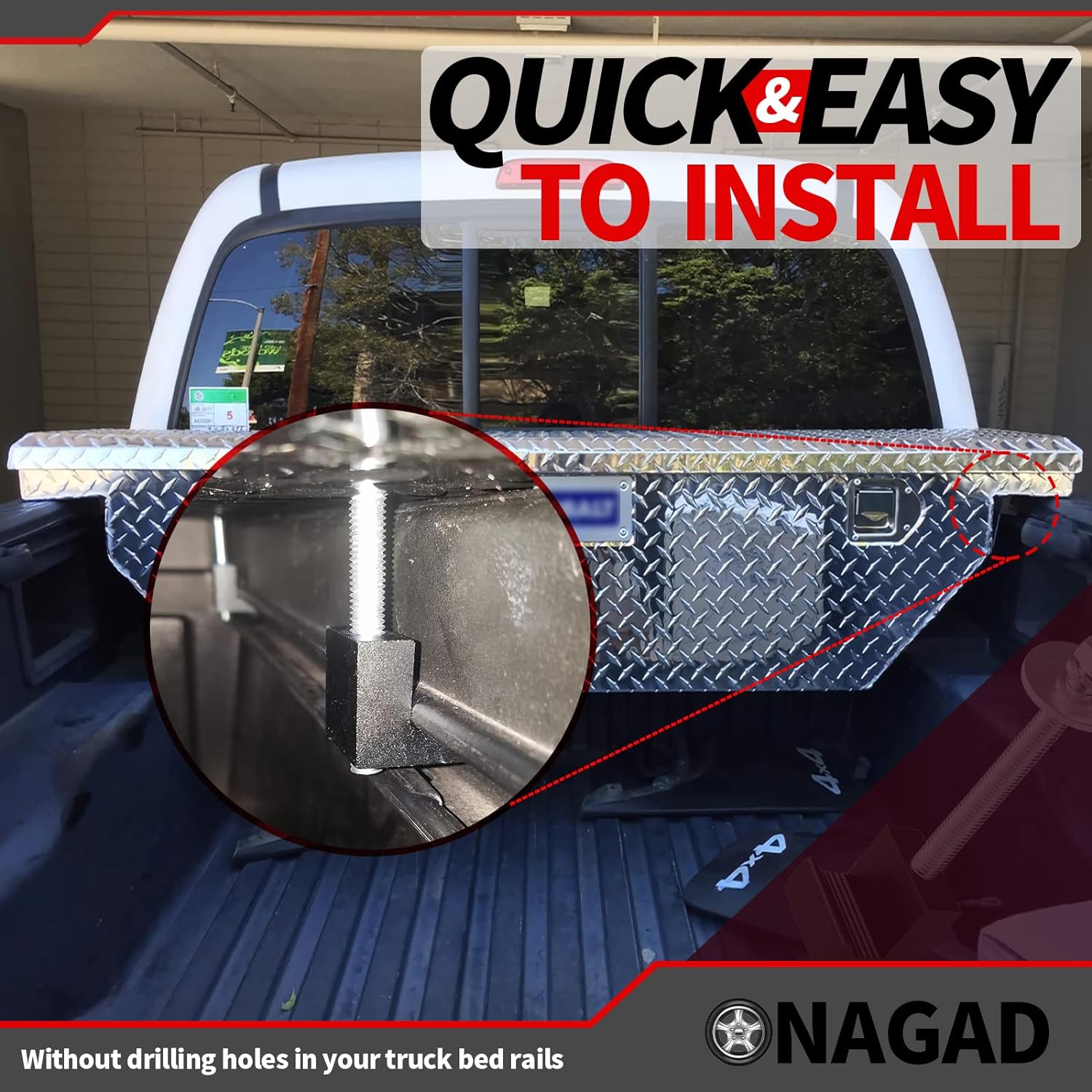 Onesnt Truck Tool Box Mounting Kit No Drill, Upgraded Pickup Truck Bed Tool Box Tie Downs, Aluminum Alloy J Hook Crossover Toolbox Cla