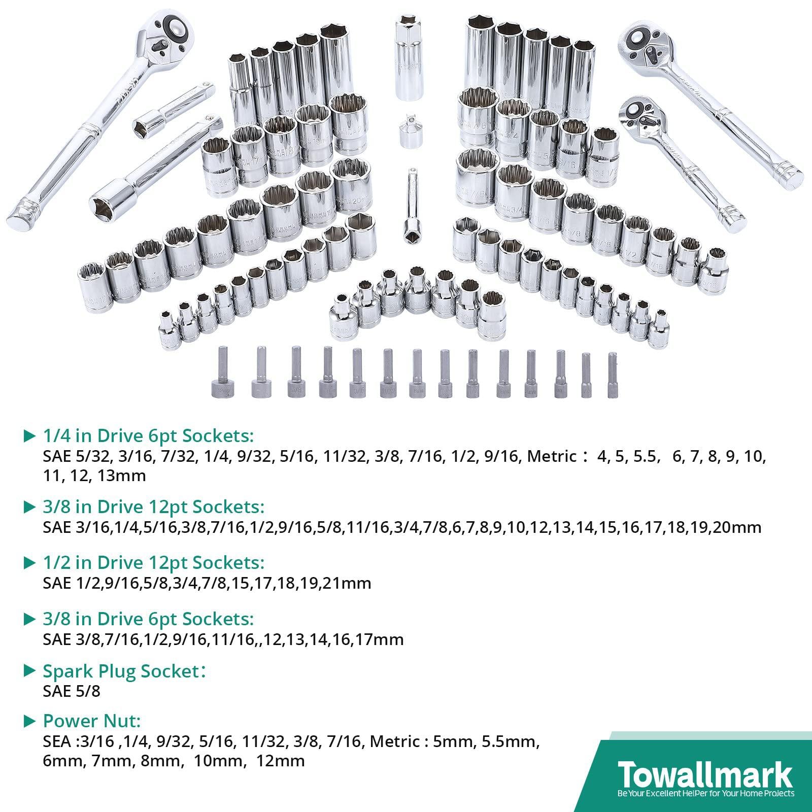 towallmark 213 piece mechanic tool set and socket wrench set,sae and metric household hand tool kit,home/auto repair tool set