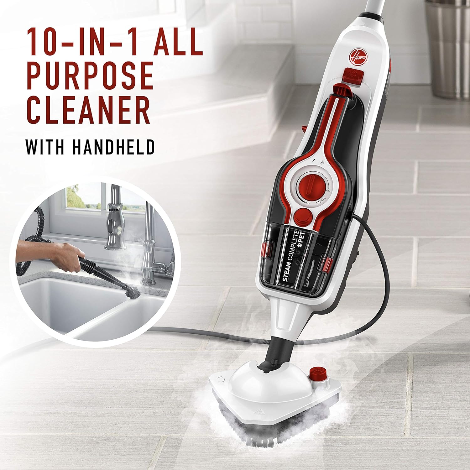 Hoover Complete Pet Steam Mop with Removable Handheld Steamer, Cleaner for Tile and Hardwood Floors, WH21000, White
