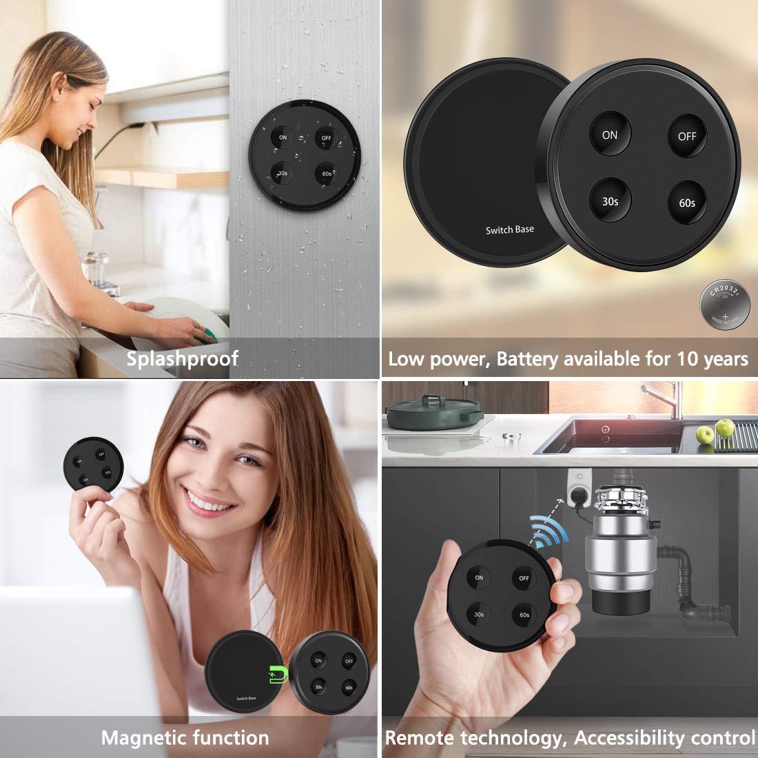 Generic didikit Garbage Disposal Wireless Switch Kit, Remote Control Outlet with Timer Switch, Sink Top Waste Disposal On/Off Switch Bu