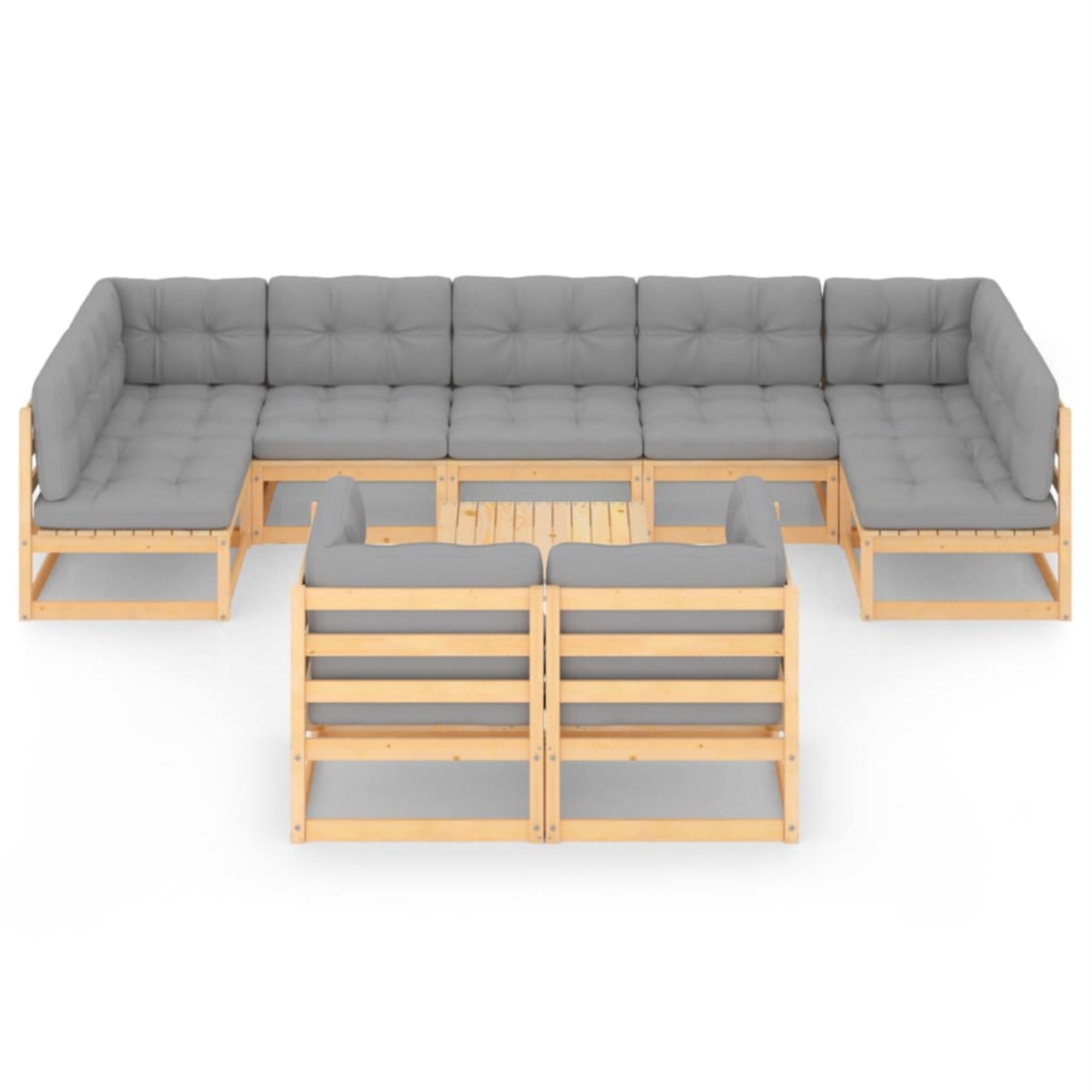 vidaXL 10 Piece Garden Lounge Set with Cushions Solid Pinewood Brown