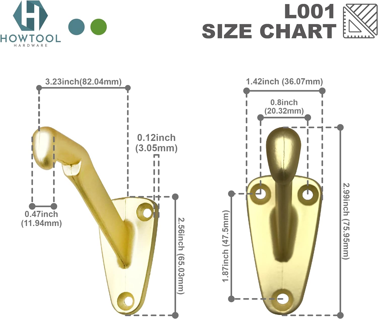 HOWTOOL Hardware Handrail Bracket Heavy Duty Champagne Brass V Style, 3 Pack | HOWTOOL