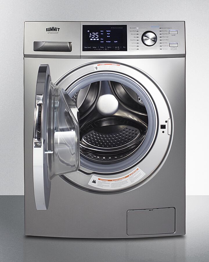 Summit SPWD2203P 24 inch Platinum Washer/Dryer Combo|2.7 cu. ft. Capacity|16 Wash Cycles|Stainless Steel Drum|Delay Start