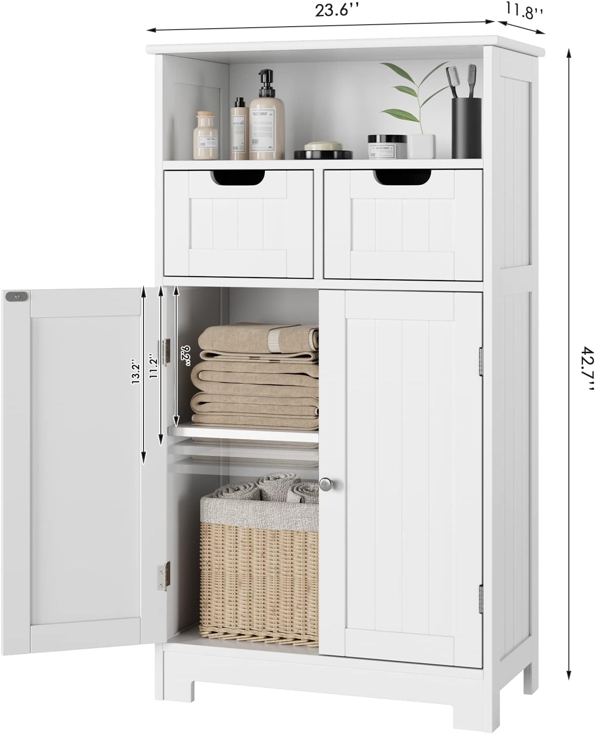 HORSTORS Bathroom Cabinet, Floor Storage Cabinet with 2 Doors and 2 Drawers, Free Standing Wooden Storage Organizer&a;#194;&a;#160;f