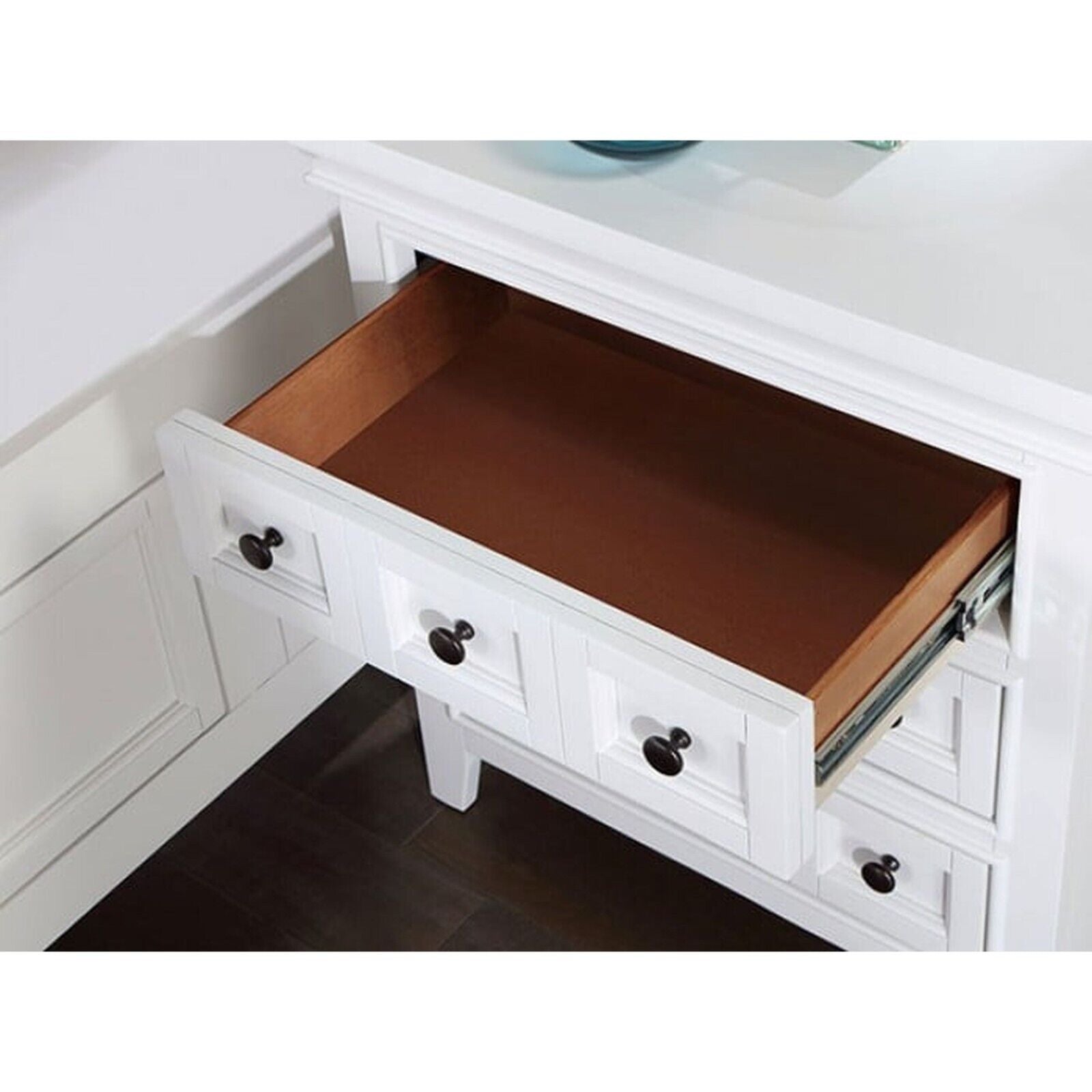 Esofastore White Full Size Bed w Storage Drawer Side Rail w 2x Nightstands Transitional Bedroom Furniture 3pc Set