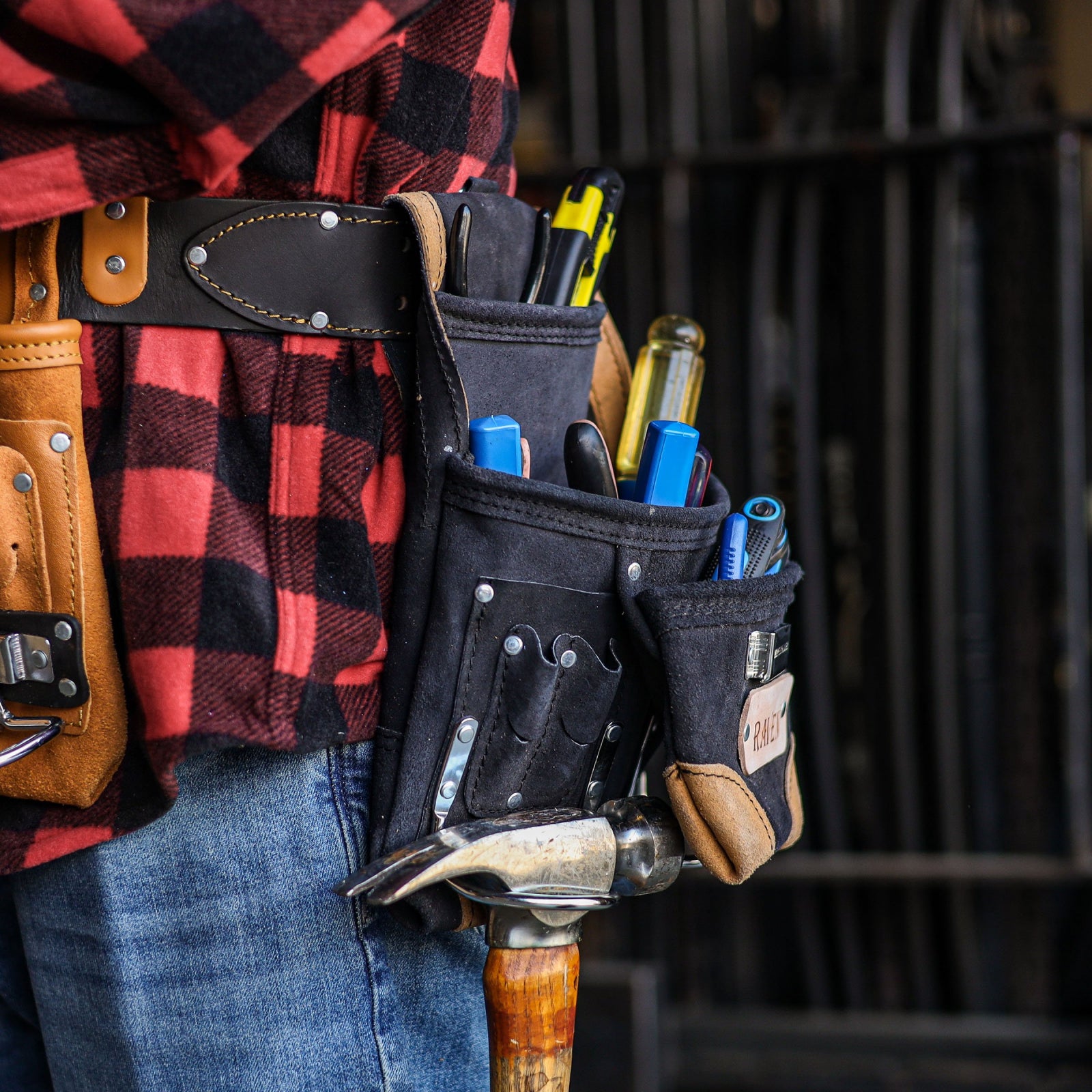 ToolTreaux 10 Pocket Suede Leather Tool Pouch Hammer Drill Tool Bag - Black