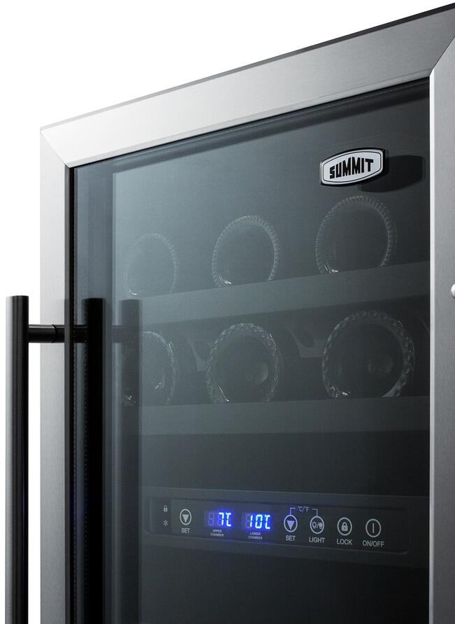 Summit SWC182Z 18 Wine Cellar with 28 Bottle Capacity  Digital Thermostat  LED Lighting  Professional Handle  in Stainless Steel