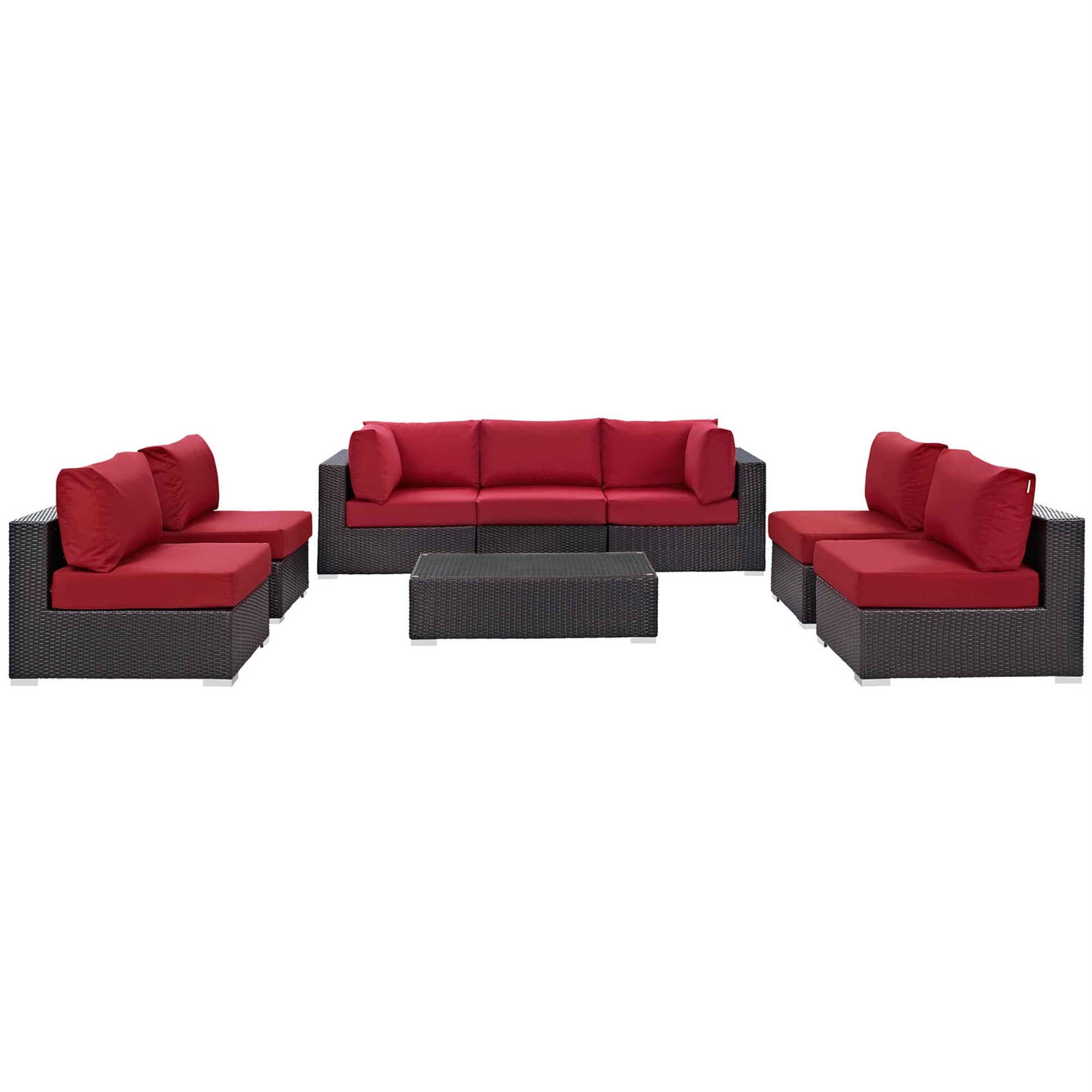 Ergode Convene 8 Piece Outdoor Patio Sectional Set - Espresso Red